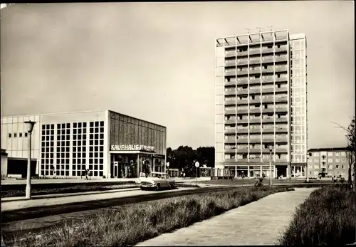 Ak Cottbus in der Niederlausitz, Stadtteil Süd, Leipziger Straße, Kaufhaus, Hochhaus