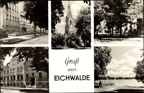 Ak Eichwalde im Kreis Dahme Spreewald, Schule, Kirche, Rathaus