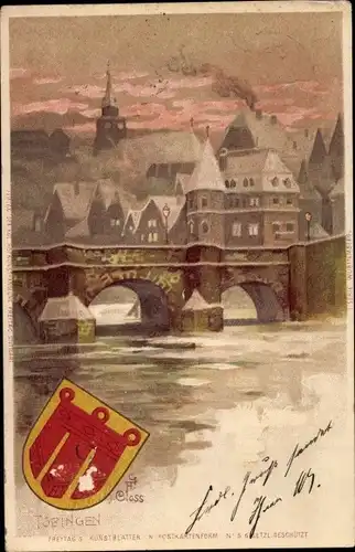 Wappen Künstler Litho Closs, C. F., Tübingen am Neckar, Brückenpartie