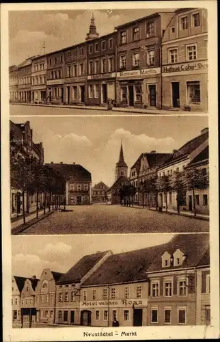 Ak Nowe Miasteczko Neustädtel Niederschlesien, Markt, Geschäfte, Hotel weißes Ross, Kirche