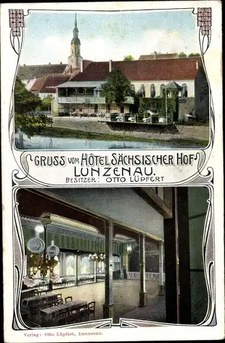 Ak Lunzenau in Sachsen, Kirche, Hotel Sächsischer Hof, Saal