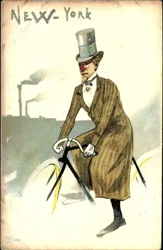 Ak New York City USA, Mann mit roter Nase auf einem Fahrrad