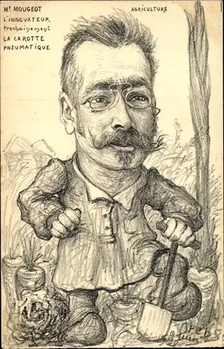Künstler Ak Orens, Léon Mougeot, Agriculture, L'innovateur, Carotte pneumatique