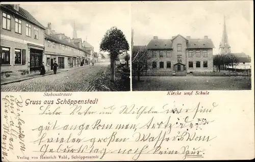 Ak Schöppenstedt in Niedersachsen, Stobenstraße, Kirche, Schule