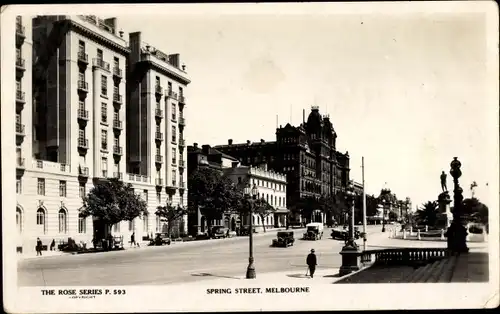 Ak Melbourne Victoria Australien, Spring Street, Straßenpartie in der Stadt