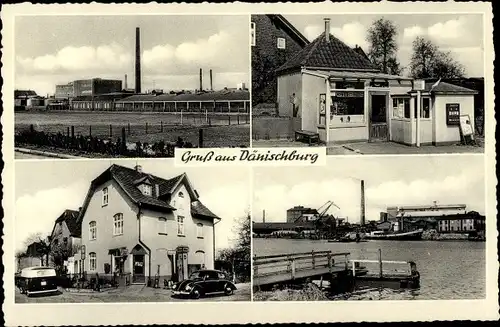 Ak Dänischburg Lübeck in Schleswig Holstein, Fabrik, Geschäft, Tankstelle