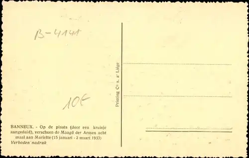 Ak Banneux Liège Lüttich Wallonien, Ort der Junfrau-Erscheinung 1933