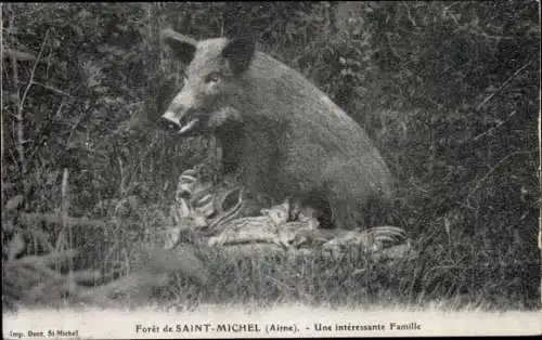 Ak Saint Michel Aisne, Foret, Eine interessante Familie