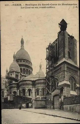 Ak Paris XVIII Montmartre, Kirche Sacre-Coeur, Glockenturm im Bau