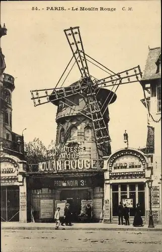 Ak Paris XVIII. Buttes Montmartre, Das Moulin Rouge
