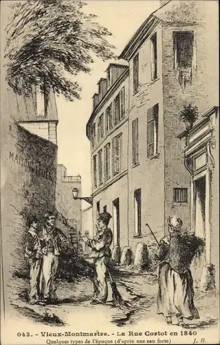 Künstler Ak Paris XVIII. Bezirk Buttes-Montmartre, Rue Cortot im Jahr 1840