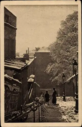 Ak Paris XVIII. Buttes Montmartre, Rue du Calvaire, Schnee