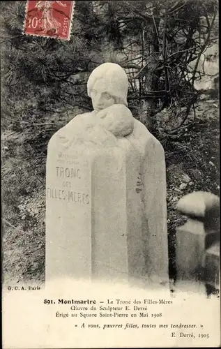 Ak Paris XVIII Montmartre, Le Trunc des Filles-Meres, Skulptur