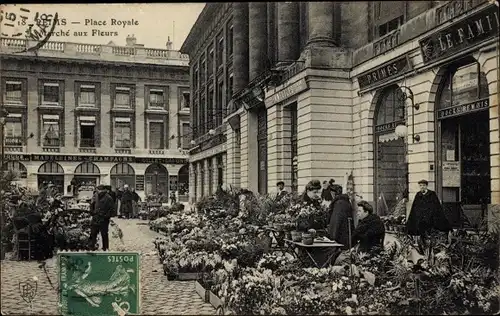 Postkarte Reims-Marne, Place Royale, Blumenmarkt