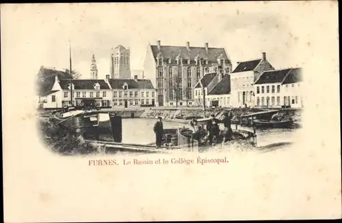 Ak Furnes Veurne Westflandern, Le Bassin, le College Episcopal