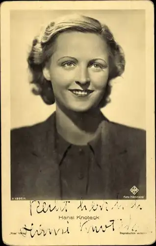 Ak Schauspielerin Hansi Knoteck, Portrait, Autogramm