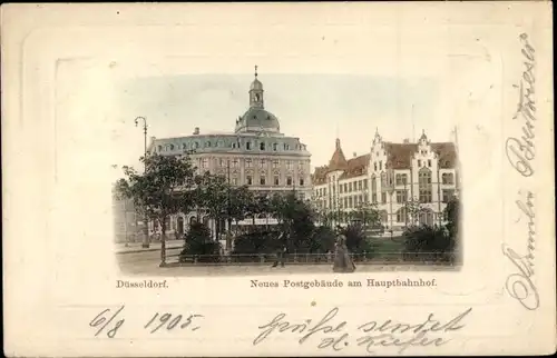 Ak Düsseldorf am Rhein, neues Postgebäude am Hauptbahnhof