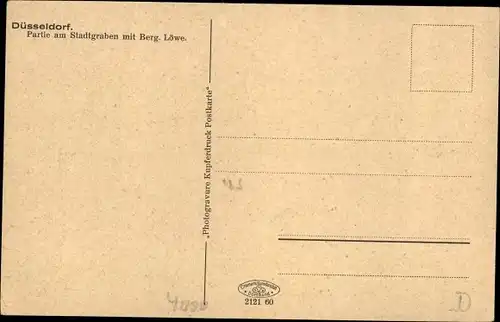 Ak Düsseldorf am Rhein, Stadtgraben, Bergischer Löwe