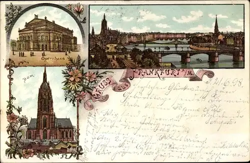 Litho Frankfurt am Main, Opernhaus, Dom, Brücke