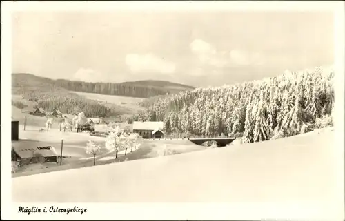 Ak Müglitz Altenberg im Erzgebirge, Teilansicht, Winter