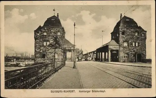 Ak Ruhrort Duisburg im Ruhrgebiet, Homberger Brückenkopf, Straßenbahn