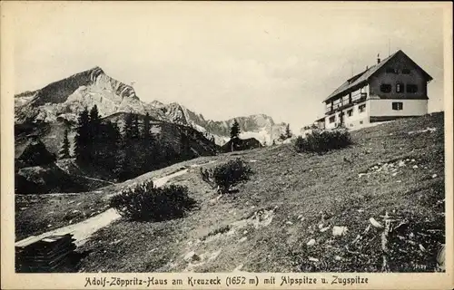 Ak Garmisch Partenkirchen in Oberbayern, Adolf-Zöppritz-Haus, Kreuzeck, Alpspitze, Zugspitze