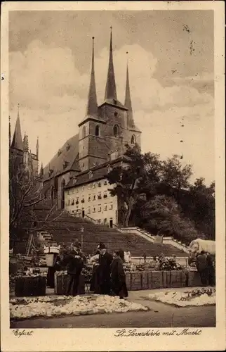 Ak Erfurt in Thüringen, St. Severikirche mit Markt