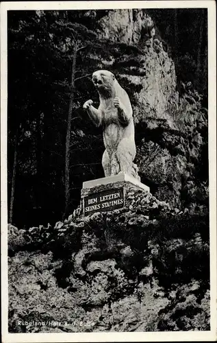 Ak Rübeland Oberharz am Brocken, Höhlenbar, Denkmal Dem letzten seines Stammes