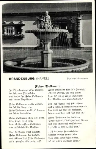 Ak Brandenburg an der Havel, Gedicht Fritze Bollmann, Bollmannbrunnen