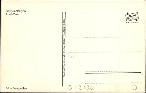 Ak Bergen auf der Insel Rügen, Arndt-Turm