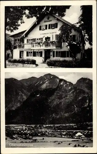 Ak Oberammergau in Oberbayern, Café und Weinhaus Pension Schmid, Panorama