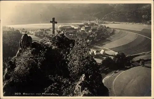 Ak Beuron, Kreuz auf dem Petersfels, Panoramablick