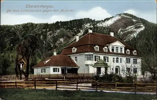 Ak Oberammergau in Oberbayern, neue Schnitzschule, Aufacker