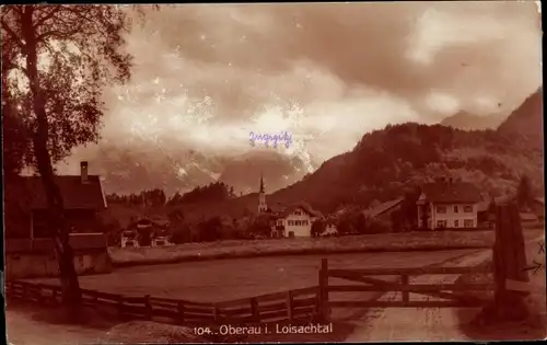 Ak Oberau in Oberbayern, Loysachtal, Teilansicht, Kirche, Zugspitze