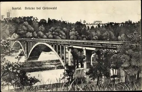 Ak Grünwald im Isartal Oberbayern, Brücke