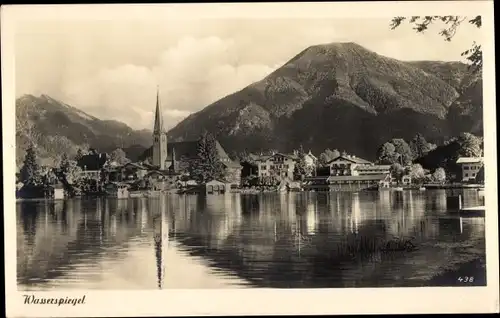 Ak Rottach Egern in Oberbayern, Wasserspiegel, Ortsansicht, Kirche