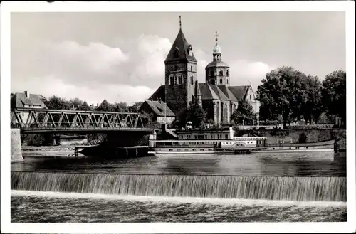 Ak Hameln an der Weser Niedersachsen, Weserbrücke, Münster, Schiff
