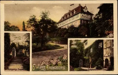 Ak Steinbergen Rinteln in Niedersachsen, Schloss Arensburg, Aufgang, Schlosshof