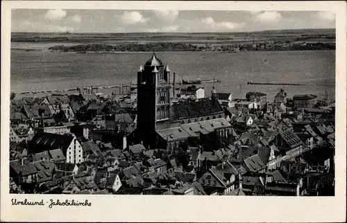 Ak Stralsund in Vorpommern, Totalansicht mit Jakobikirche