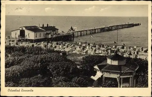 Ak Ostseebad Zinnowitz auf Usedom, Strand, Seebrücke