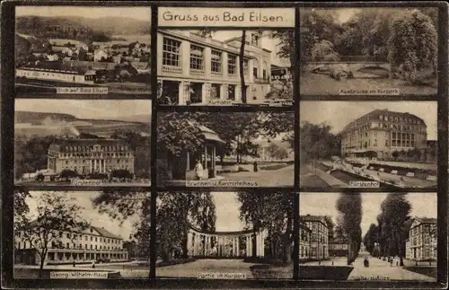 Ak Bad Eilsen Niedersachsen, Auebrücke, Kurpark, Fürstenhof, Brunnen, Georg-Wilhelm-Haus