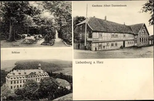 Ak Liebenburg am Harz, Gasthaus Albert Dannenbaum, Garten, Schloss