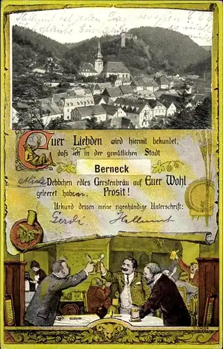 Ak Bad Berneck im Fichtelgebirge Bayern, Totale, gesellige Runde