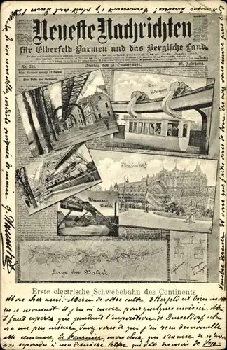 Zeitungs Ak Elberfeld Barmen Wuppertal, Zeitungsartikel Neueste Nachrichten, Schwebebahn