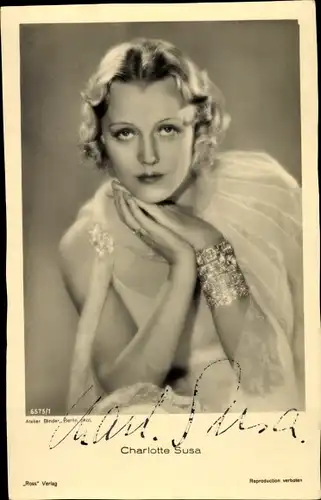 Ak Schauspielerin Charlotte Susa, Portrait, Autogramm