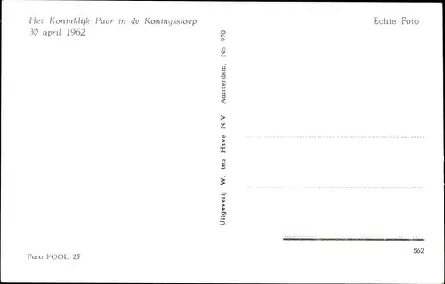 Ak Königin Juliana der Niederlande, Prinz Bernhard, 1962