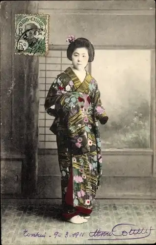 Ak Japanisches Mädchen in Kimono, Portrait