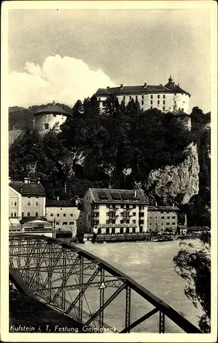 Ak Kufstein Tirol, Festung Geroldseck, Brücke, Gasthof