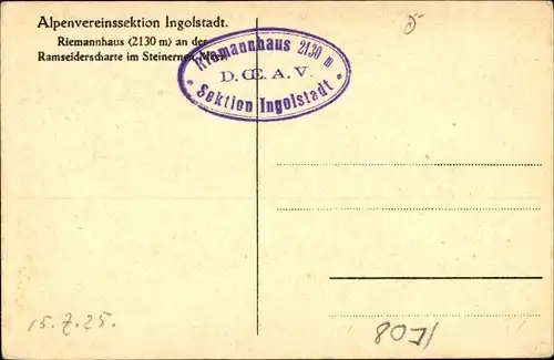 Ak Salzburg Österreich, Riemannhaus an der Ramseiderscharte im Steinernen Meer, AV Ingolstadt