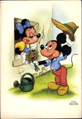Künstler Ak Walt Disney, Mickey und Minnie Maus